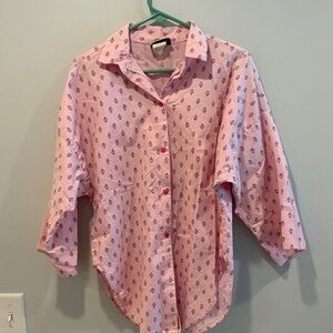 Vintage Pink Patterned Women's Button Down Shirt